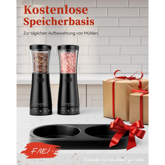 Електричні мельниці для солі та перцю 2 шт. з нержавіючої сталі, акумуляторні, з LED-підсвічуванням, регульоване керамічне подрібнення, щітка для чищення
