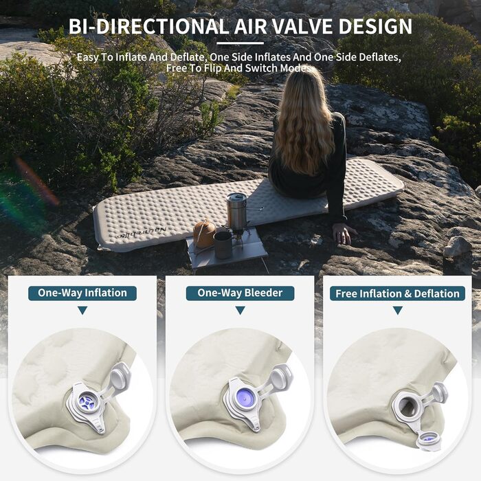 Naturehike Yugu: самонадувний килимок для кемпінгу та трекінгу (3,5 см) сірий