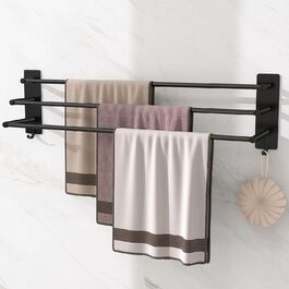 Тримач для рушників Vista з 3-ма перекладинами без свердління, SUS304 нержавіюча сталь, сріблястий, з двома гачками, 75 см, для кухні, ванної, спальні