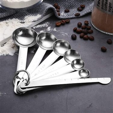 Measuring spoons, stainless steel measuring spoons, measuring spoon set with scale, measuring cup, measuring ruler, baking tool, multipurpose spoon (Silver, 7 PCS) (Silver 7 PCS)