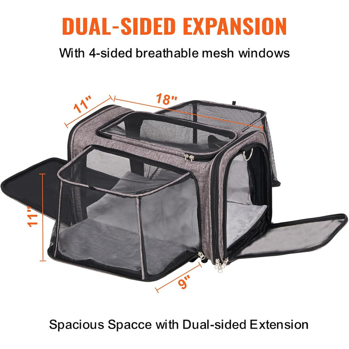 Тролей для собак VEVOR, складаний рюкзак для собак до 15,8 кг, переноска з оксфордської тканини 600D, 4 колеса, кишені для зберігання, ідеально для подорожей на авто та виїздів (сірий, 11 кг)