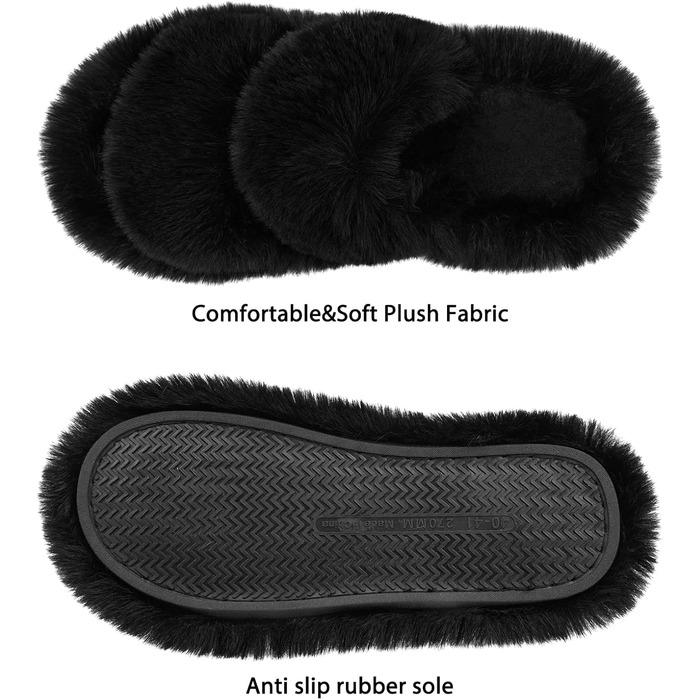 Жіночі тапочки халатні з антиковзким покриттям, теплі, пухнасті, чорного кольору, розмір 38/39 EU