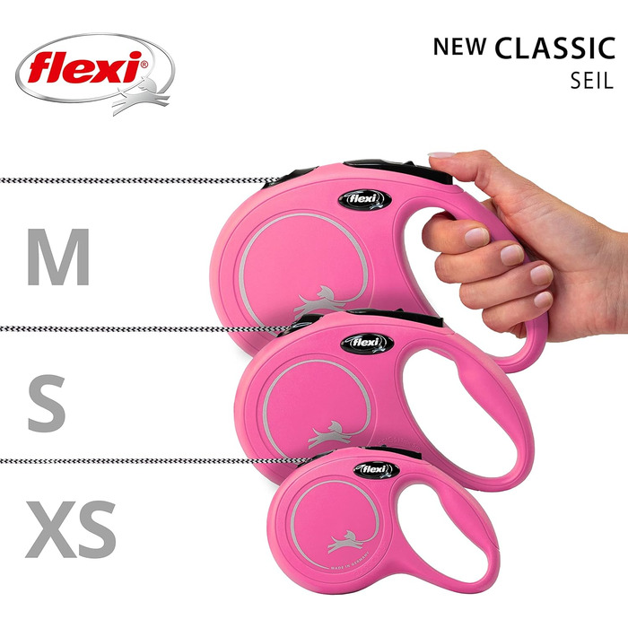 Поводок для собак Fexi Neon-Hundeeine з світловідбиваючим шнуром, ергономічний, без заплутування, 4,8 м, колір: неонові кольори/чорний (рожевий, середній)