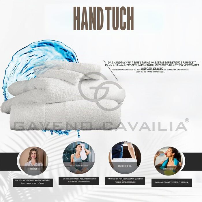 Набір рушників для ванної GC GAVENO CAVAILIA з єгибаської бавовни, 4 шт, 700 г/м², готельна якість, білі, 50 x 85 см