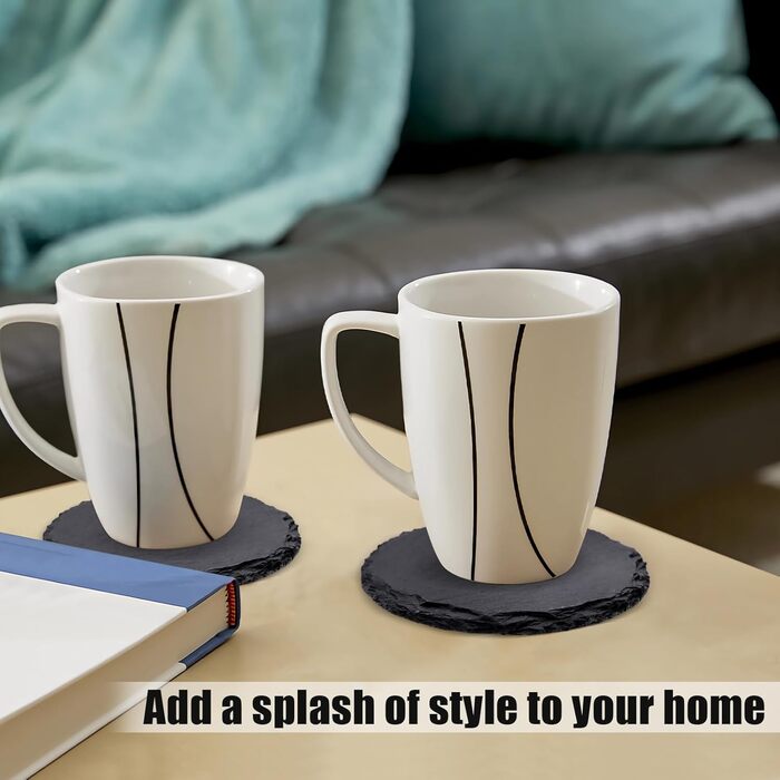 24-Piece Round Slate Coasters, VIBRATITE 10.2 cm, Black Slate Coasters with Scratch-Resistant Bottom for Drinks, Bar, Kitchen, Home Decor (6-Piece Round)