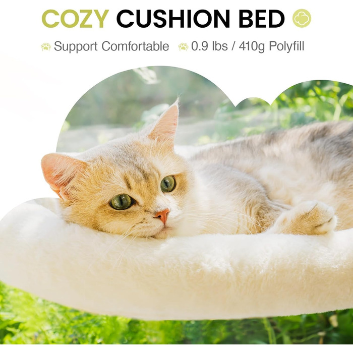 MEWOOFUN Large Cat Hammock Window with Removable Thick Cover - Foldable, Stable, 4 Strong Suction Cups, Holds 18kg (White, M)