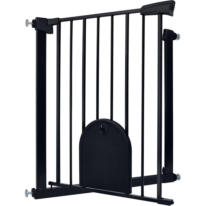 Захист для сходів HENGMEI: металеві ворота-сітка для дітей без свердління, автоматичне закриття, 75-85 см (чорний, з люком для тварин)