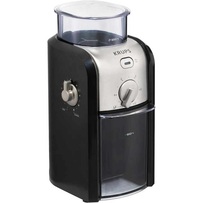 Кавомолка та подрібнювач спецій Krups F20342, потужний мотор, регульований помел, 75г, з нержавіючої сталі, захисний ковпачок, протиковзаючі ніжки, чорний (кавомолка, млин для кави та спецій)