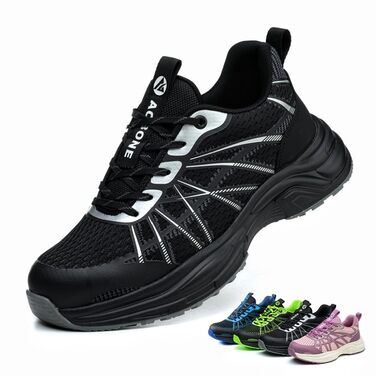 Черевики робочі чоловічі та жіночі, спортивні, з металевим носком, неслизькі, дихаючі, захисні (41 EU, чорний)