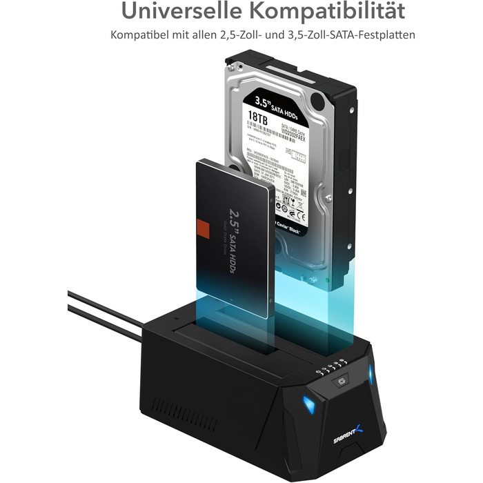 Док-станція Sabrent для 2 HDD/SSD 2.5'/3.5' з USB-C, 5Gbps, підтримка клонування, без інструментів (EC-CH2B)
