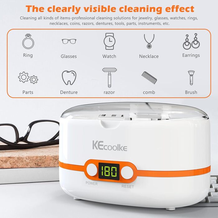 Ультразвукова мийка KECOOLKE 600 мл з цифровим таймером для прикрас, ювелірних виробів, монет та окулярів
