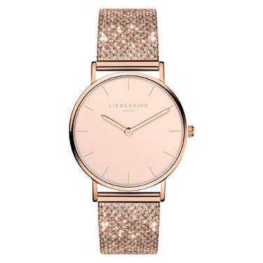 Годинник жіночий LIEBESKIND BERLIN – кварцовий, 34 мм, сітка з гліттером, водостійкий 5ATM, рожеве золото