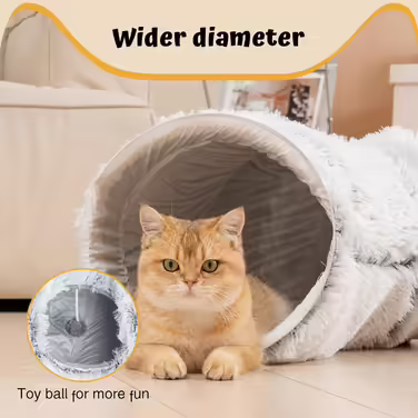 Adventure Cat Tunnel with Central Cushion, Soft Cat Toy Round Multi-Function Cat Bed - Gray