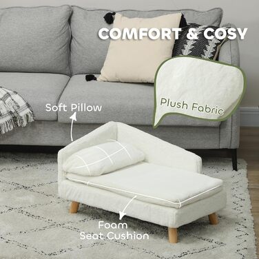 PawHut Диванчик для собак та котів з м'яким подушками, знімний та пральний чохол, з плюшу, 70 x 42,5 x 38,5 см, кремовий