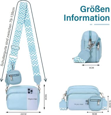 Сумка жіноча через плече маленька PU шкіра кросбоді Eisblau-b зі знімним ремінцем