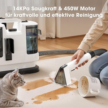 Водопилосос 450W для миття та чищення килимів, меблів та авто. Потужність 13500Pa, великий бак, довгий кабель. Білий.