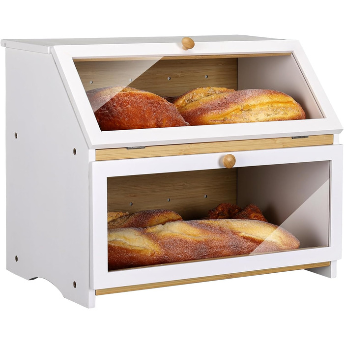 Чорний контейнер для хліба Leader Accessories з бамбука, 2 яруси, 32x32x34 см