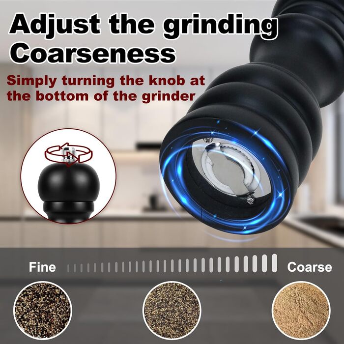 Набір з 2 шт. ручних мельниць для солі, перцю та чилі - дерев'яні солянки та перечниці, класичне регулювання помелу, для солі, перцю, чилі, чорний та білий колір