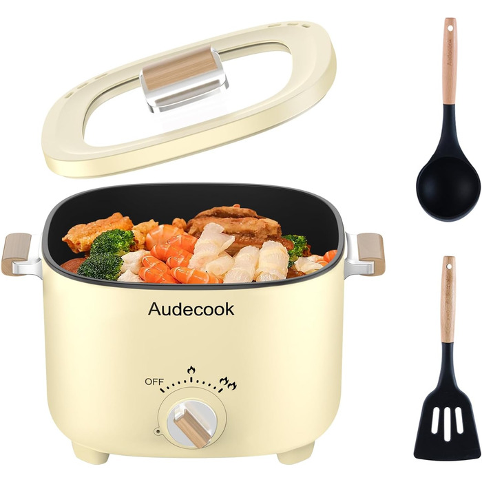 Електричний хот-пот Audecook 2.5L: мультиварка для 1-3 осіб з антипригарним покриттям (бежевий)