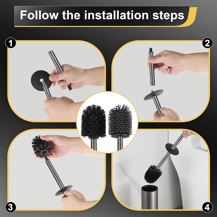 Підлогова щітка для унітазу Dazi металева сіра з 2 щітками для глибокого очищення та захистом від бризок та засмічення