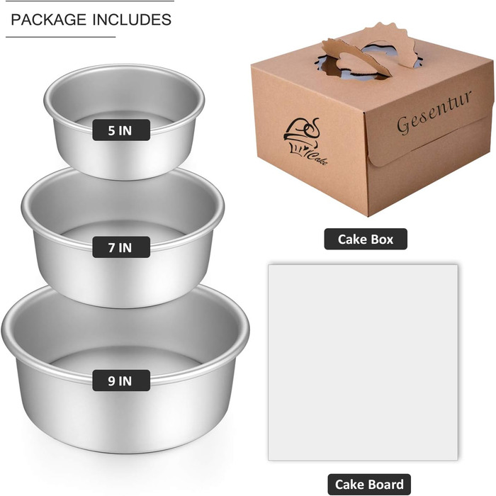 Cake Pan Set - Round Baking Pans made of Anodized Aluminum with Non-Stick Coating, Removable Bottom (1, 3 Sizes)