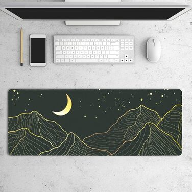 HAUTOCO Килимок для миші ігровий XXL 800x300 мм, чорний, з абстрактним дизайном (Гора та Місяць)