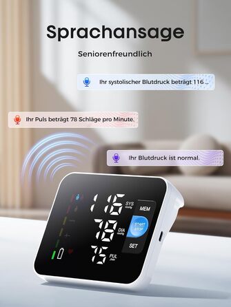 Тонометр на плече Oberarm з голосовим оповіщенням, LED-дисплеєм, для обхвату плеча 22-42 см, пам'ять на 3 користувача, зарядка Type-C, чорний