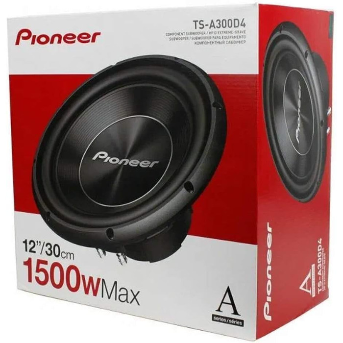 Сабвуфер Pioneer TS-A300D4 30 см, 1500 Вт, подвійна котушка, IMPP мембрана, для корпусного встановлення, 2x4 Ом, чорний