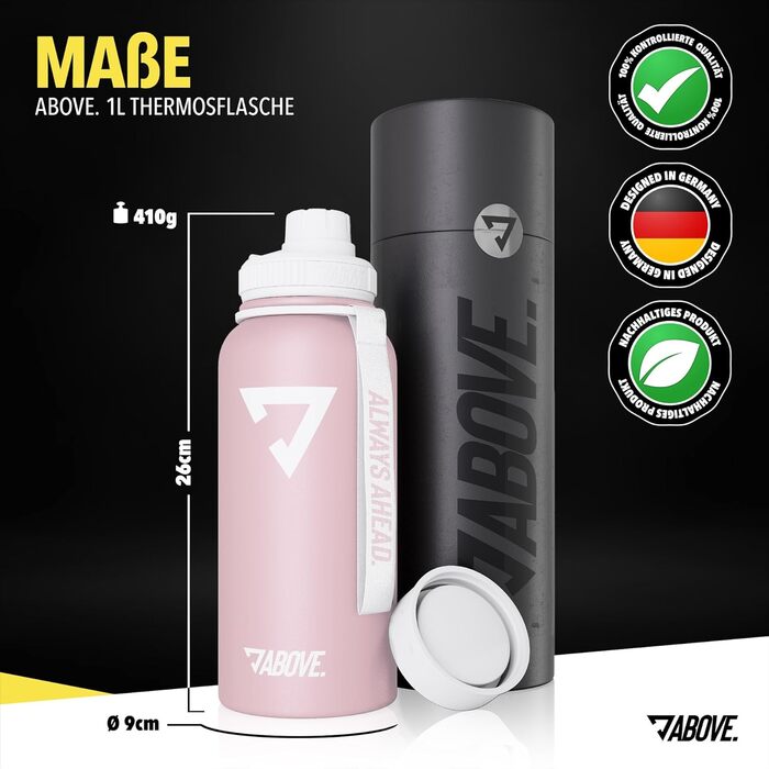 Термофляга сталева 1л ABOVE (Рожева) - BPA-FREE, ізольована, для фітнесу, спорту, подорожей. Зберігає тепло до 12 год, холод до 24 год.