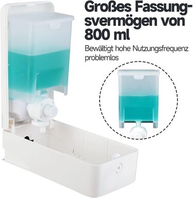 Anydry Ручний дозатор для мила на стіну, 800 мл, з вікном, для дому та бізнесу, білий