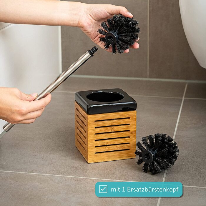 Bremermann WC brush holder, Bamboo, Ceramic, Toilet set, Toilet brush holder (black)