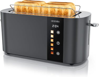 Тостер Arendo з нержавіючої сталі, 4 слоти, довгі прорізи, сенсорний екран, подвійні стінки, 1500 Вт, підставка для булочок, 6 рівнів підсмажування, центрування хліба, індикатор часу, пам'ять (B: Cool Grey)