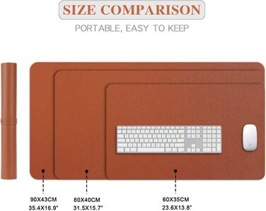 Підкладка на стіл велика 90x43 см Braun з PU шкіри, килимок для миші, клавіатури та ноутбука, водонепроникний, антиковзкий