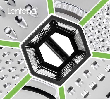 Тертка Lantana 6-стороння з контейнером - ручна тертка/хоботель/подрібнювач. 6 незамінних функцій для кухні: грубе, середнє, дрібне та мікро-терття/стругання/подрібнення.