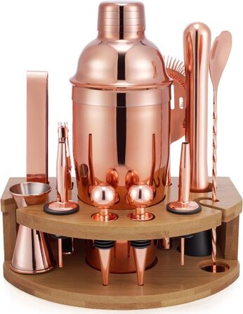 Набір шейкер для коктейлів Barkeeper Set з підставкою, нержавіюча сталь, професійний барний інструмент (рожеве золото)