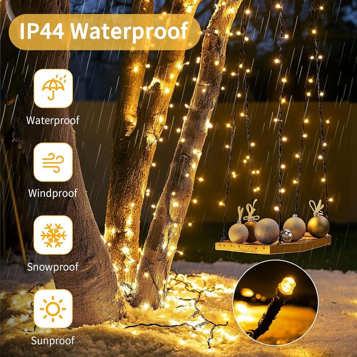 Гірлянда для прикрашання ялинки та фасаду будинку - 80м, 800 LED, з пультом, таймером, водонепроникна, 8 режимів, тепле світло