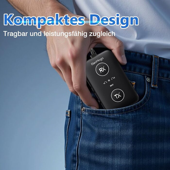 Bluetooth 5.4 адаптер ElecMoga 2-в-1: передавач та приймач, підтримка 2 пристроїв, для авто, телевізора, навушників