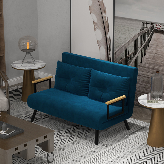 HOMCOM Sleeper Sofa Recliner with Bed Function, Convertible Sofa Bed in Velvet, Adjustable Backrest, Blue 102x73x81cm, ideal for guest rooms