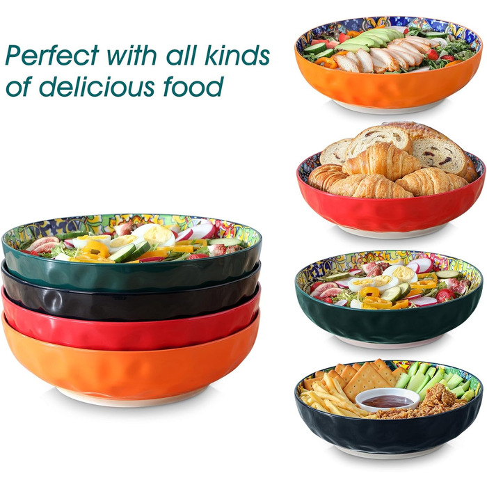 Набір тарілок Vancasso 4 шт. для супу та салату, керамічні, 2340 мл, темно-синій та зелений, придатні для миття в посудомийній машині та мікрохвильовці