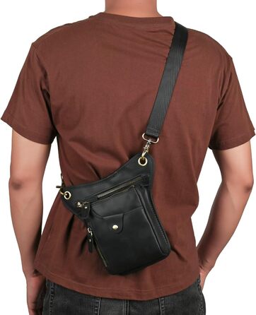 Чоловіча сумка на ногу з натуральної шкіри Le'aokuu - поясна/стегнова/для подорожей, туризму, альпінізму