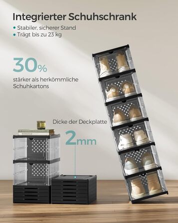 SONGMICS Shoe Cabinet Set, with 18 Shoe Boxes, Integrated Shoe Organizer, Foldable, Portable, for Shoes up to Size 46, 1-Minute Assembly, Transparent-Cloud White LSP207W01 (Transparent + Ink Black, 2)