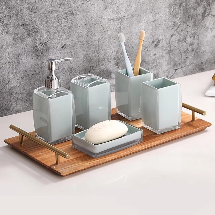 Bathroom Accessories, 5-Piece Set, Blue Resin/Acrylic, Complete Set, Lotion/Soap Dispenser, Soap Dish, Toothbrush Holder, Cup, Toilet Brush and Holder, Modern Bathroom Decor and Gift Set