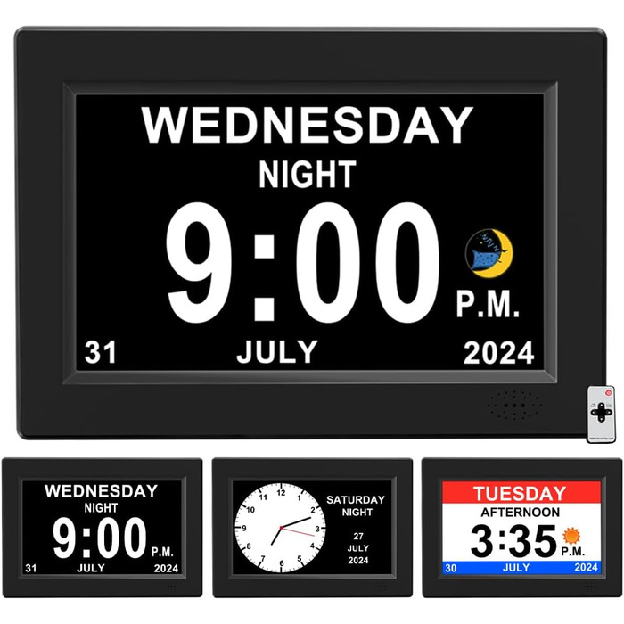 20.3 cm Extra Large Digital Alarm Clock with Limited Visibility, Day and Time for Seniors, Calendar Clock, Automatically Dimming Clock