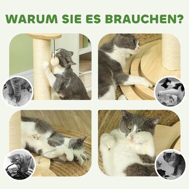 Котячий кігтетоп PawHut 4-в-1 з сизалю, 69 см, з іграшкою, для дому, дуб, 45 x 45 x 69 см