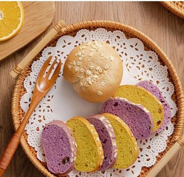 YANGQIHOME Rattan Round Serving Tray, Woven Basket Tray with Wooden Handles (32 cm)