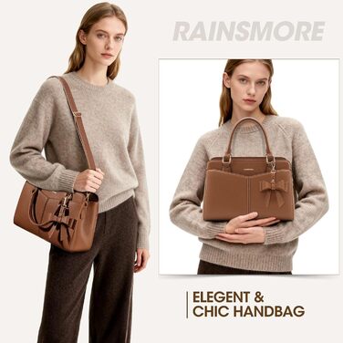 Сумка жіноча RAINSMORE середнього розміру з PU шкіри, коричнева: сумка-тоут, сумка на плече, сумка через плече