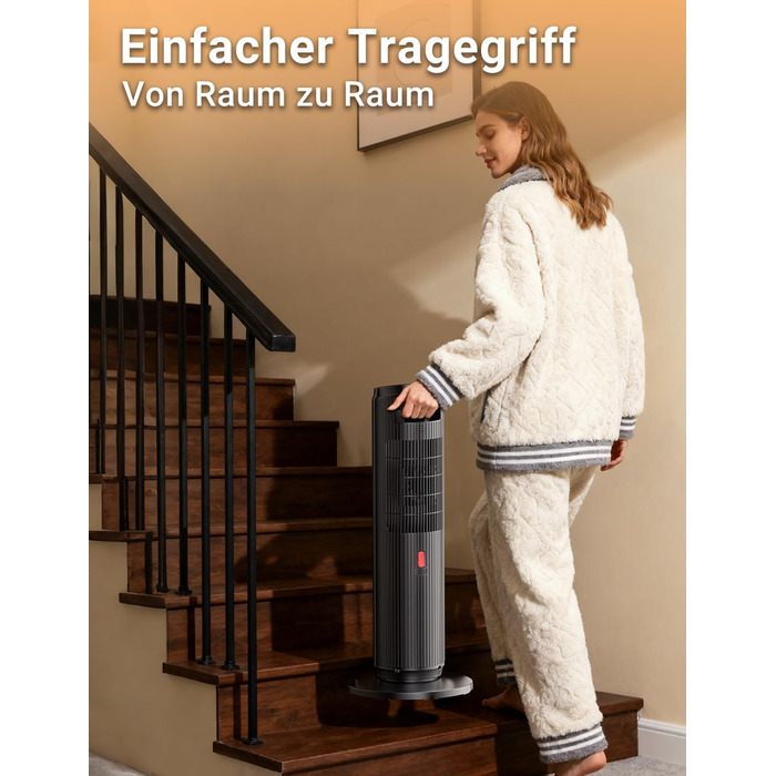 Електричний обігрівач керамічний 2000W з термостатом, дистанційним керуванням, ефектом каміну, осциляцією 70°, ECO-режим, таймером 1-8 год, захистом від перегріву та перекидання, тихий, для офісу та вітальні