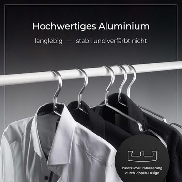 Parusia Clothes Hangers Silver, 42cm wide, 1cm thick, Stainless Steel Clothes Hangers, shape-stable, for space-saving clothes storage & organization of wardrobe, clothes rack (10)