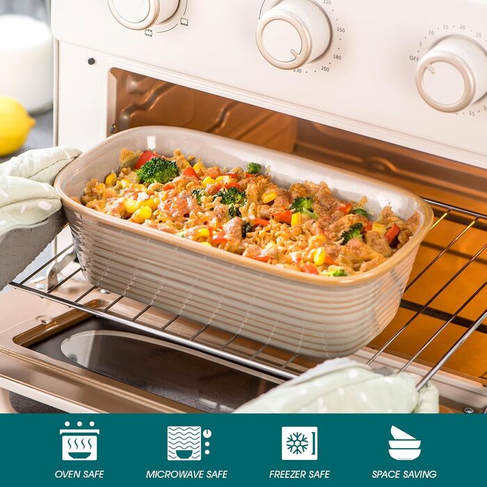 Casserole dish, PRESTI vancasso baking dish made of stoneware, 1-piece rectangular lasagna dish baking dish for bread, lasagna, pizza cake