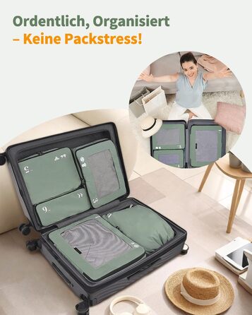 Набір органайзерів для валізи ECOHUB 7 шт., тревел-куби з блискавкою, з переробленого PET, зелений колір